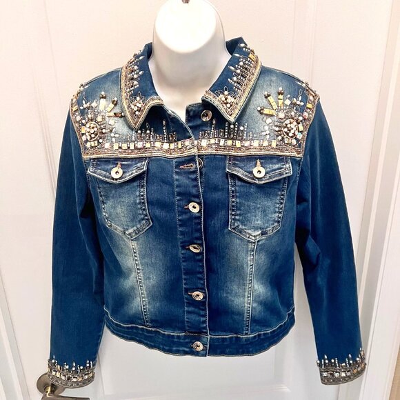 Nice Istanbul Women's Jean Embellished Gold Iridescent Beads-Pearls/Embroidered - Picture 2 of 16